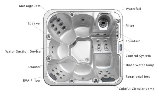 Europe Design Modern Hot Tub with 33 Nozzles Air and Water Massage Jets for 5-6 People